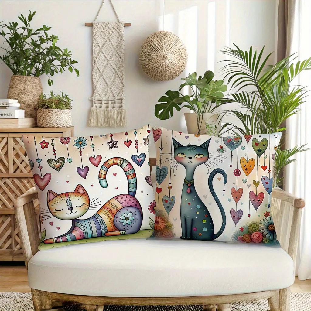 Bohemian Style for Cats Digital Printing Pillow Cover Short Plush Suitable Living Rooms Bedrooms Sofas Throw Cushion Cover 4pcs