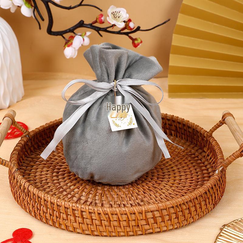 European Style Velvet Round Candy Bag - Creative Wedding & Festival Favor with Drawstring