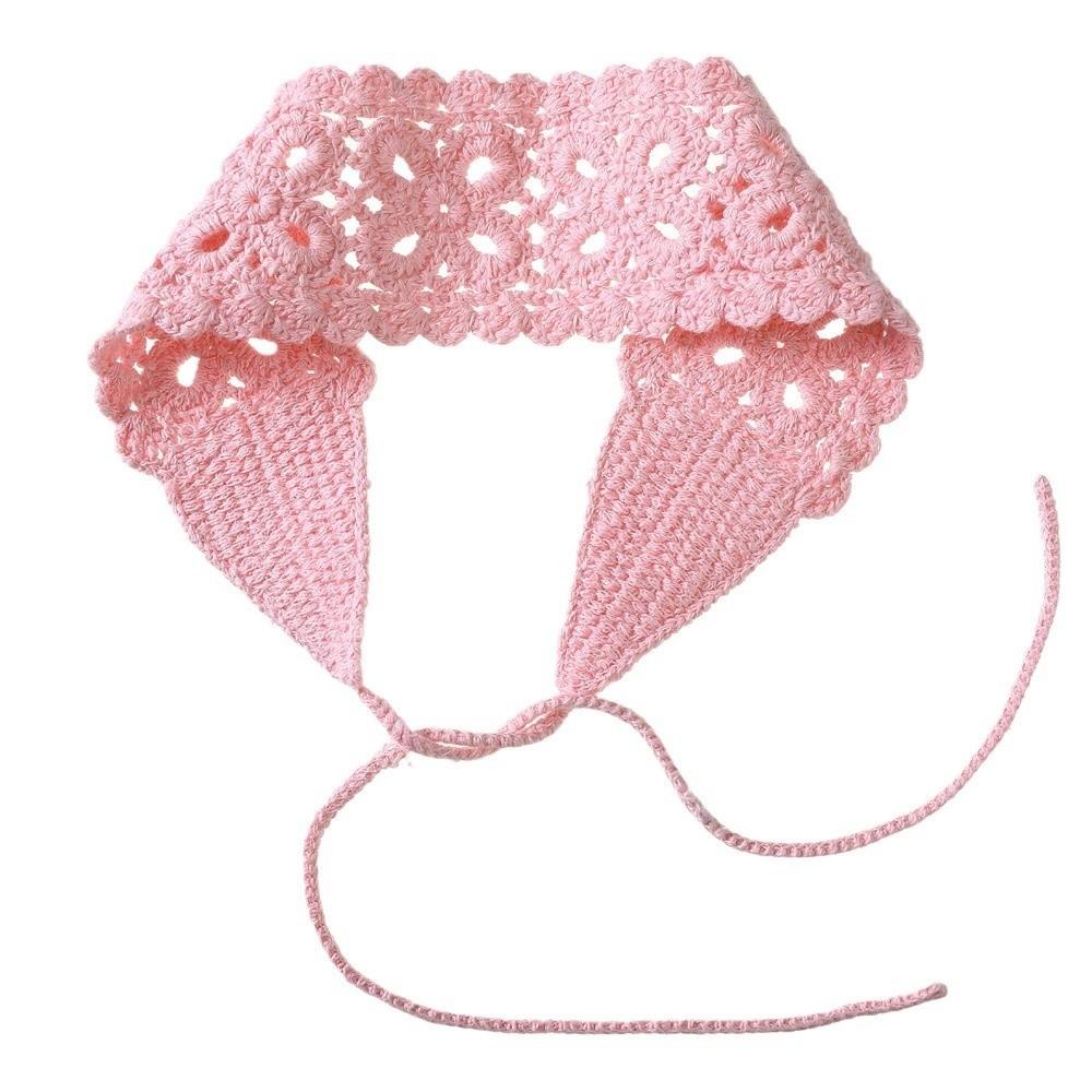 Floral Headband Crochet Hair Scarf Boho Knit Hair Band розовый
