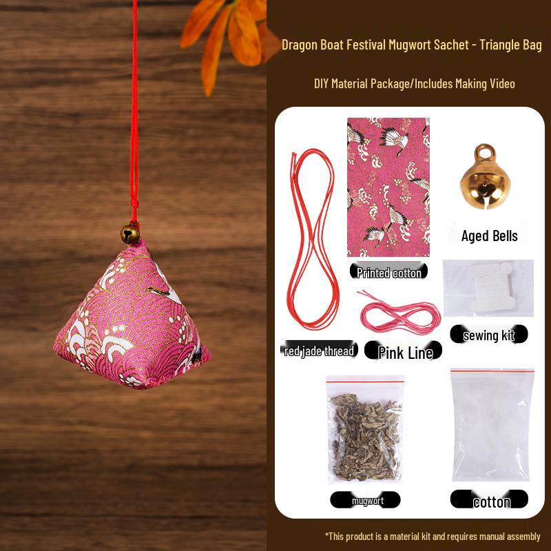 Dragon Boat Festival DIY Mugwort Mosquito Repellent Sachet Kit - Triangular Zongzi Pendant Gift