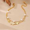 Gold Plated Butterfly Pearl Anklet for Women Double Layer Stainless Steel Foot Jewelry