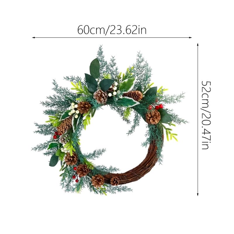 Artificial Wreath Christmas Wreath with Pinecone Berries Decoration for Front Door Garden Yard Christmas Decorations