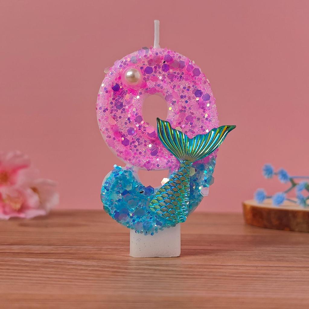 Handmade Ocean Mermaid Pearl Candle Numbers - Birthday Cake Decoration for Girl's First Birthday