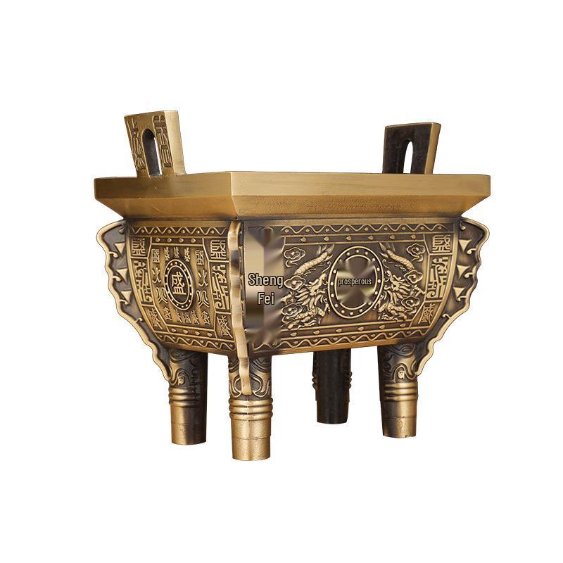 Brass and Copper Double Dragon Ding: Decorative Office & Home Ornament