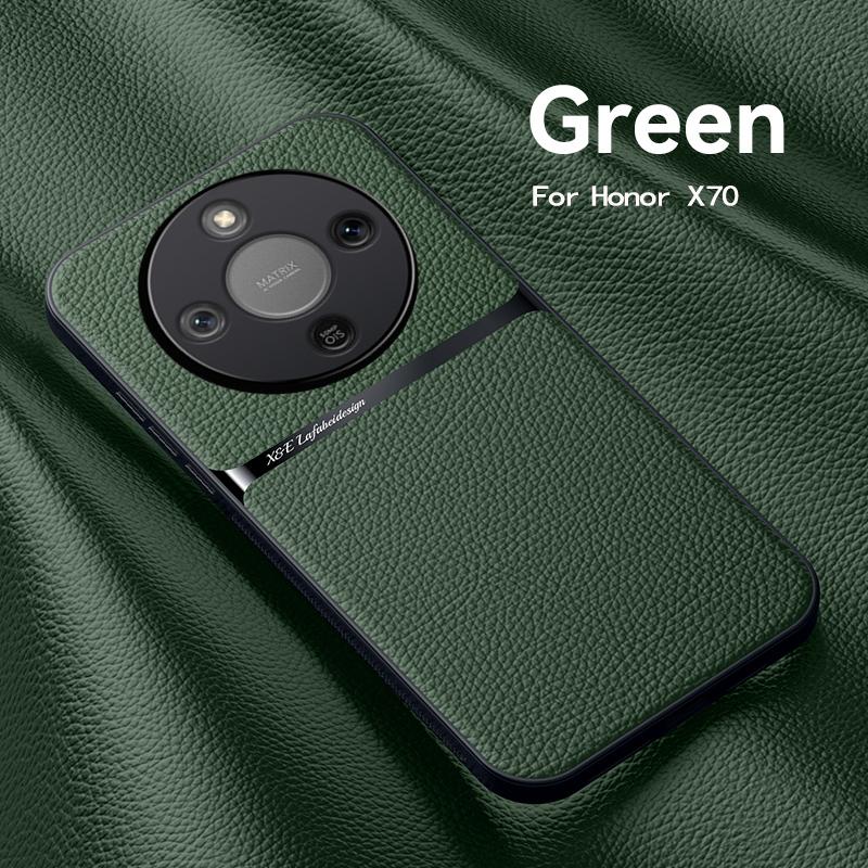 High Grade Luxury Magnetic Car Holder Leather Case For Honor X70 Silicone Protective Scratch Resistant Back Cover