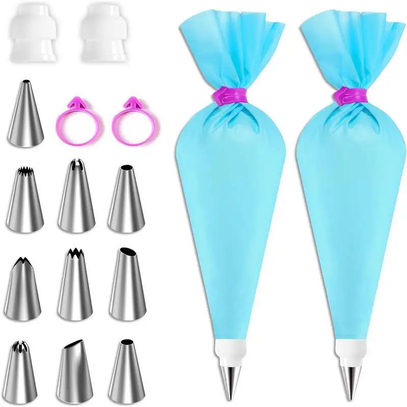 Spritzbeutel und Tüllen Set Kuchen DIY Dekorationsset mit Edelstahldüse Wiederverwendbare Silikon Gebäck Küchenbackwerkzeuge