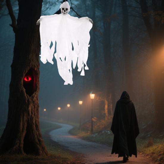 Halloween Hengende Skalle Spøkelse Skummel Grim Reaper Skjelettdekorasjon for Utegård Veranda Spøkelseshus Festdekor