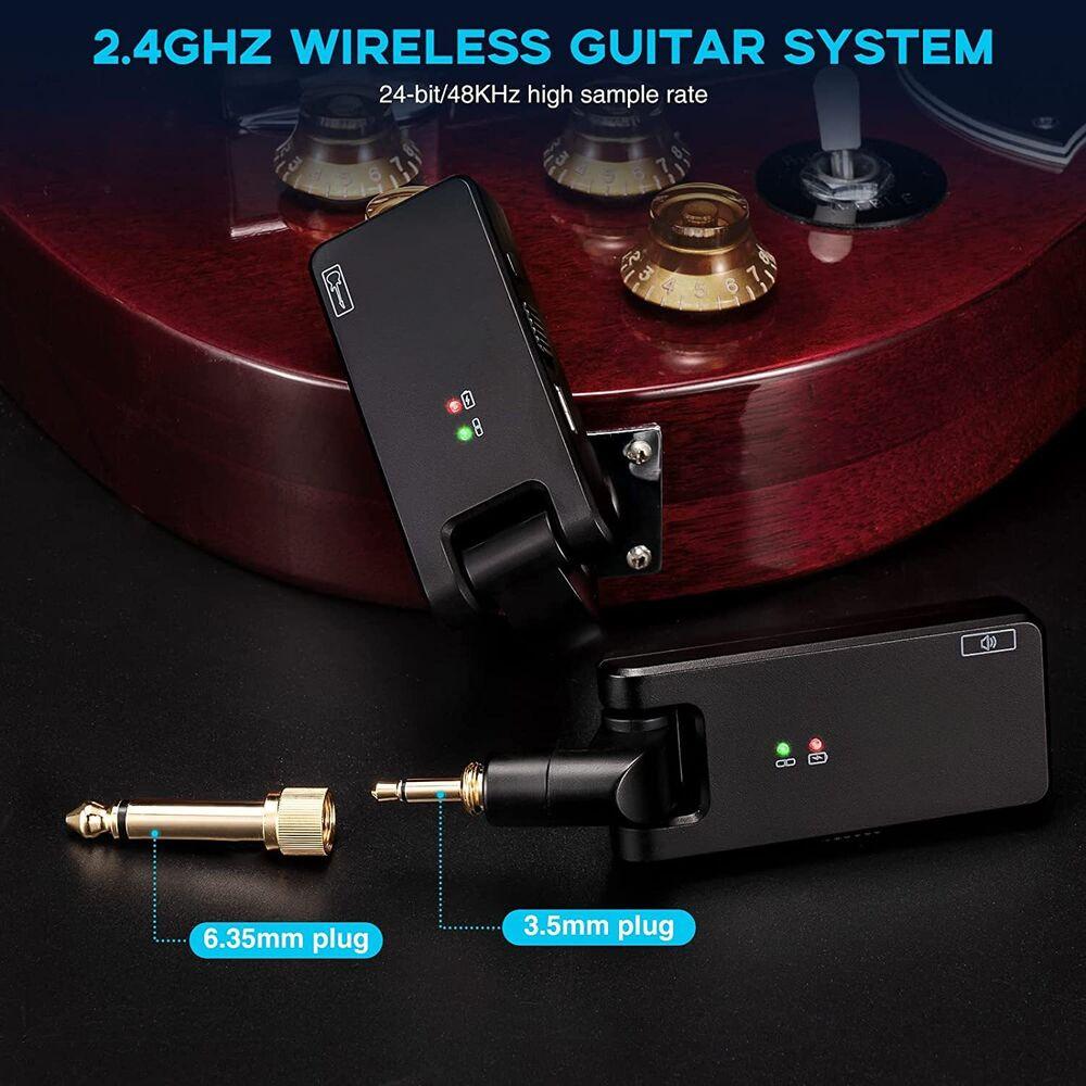 

2.4GHz 1/4” 1/8” Wireless Guitar System Rechargeable Audio Transmitter Plug Receiver with Portable Charging Case