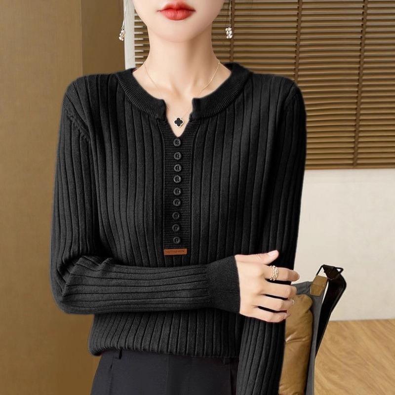 Button-down Long-sleeved Knitted Base Jacket Women's Spring and Autumn Collar Pullover Sweater Fashion Base Top Sweater