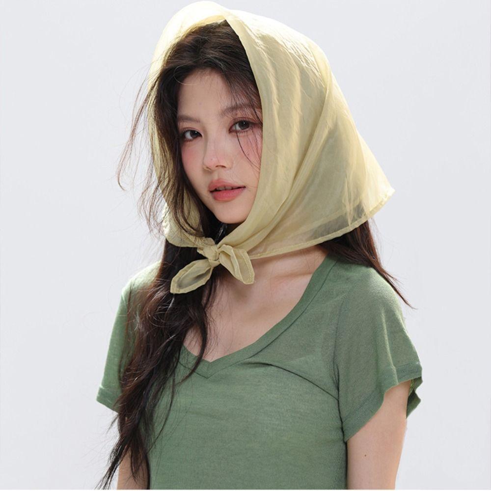 Transparent Cotton Linen Scarves Solid Color Square Handkerchief Pure Color Silk Scarf Female