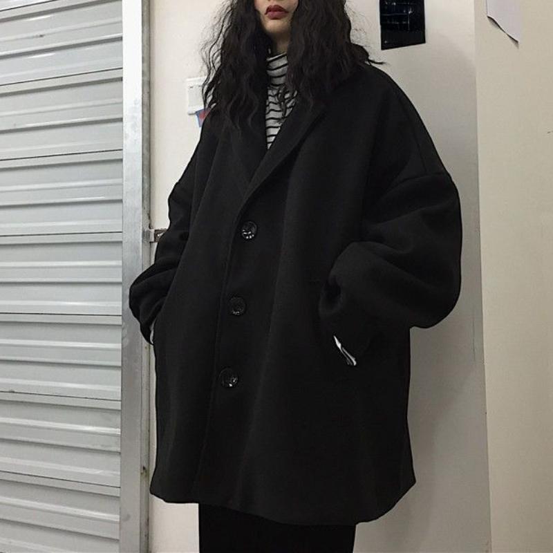 Женское шерстяное пальто Корейская версия Harajuku Ретро Свободное парное утолщенное стеганое шерстяное пальто S