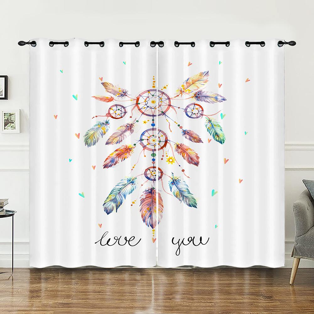 Curtain Dream Catcher Feather 3D Digital Printing Blackout Curtain Punching