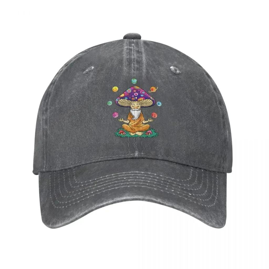 Mushroom Buddha Baseball Caps Vintage Distressed Washed With Yoga Solar System Sun Cap Activities Unstructured Soft Caps Hat