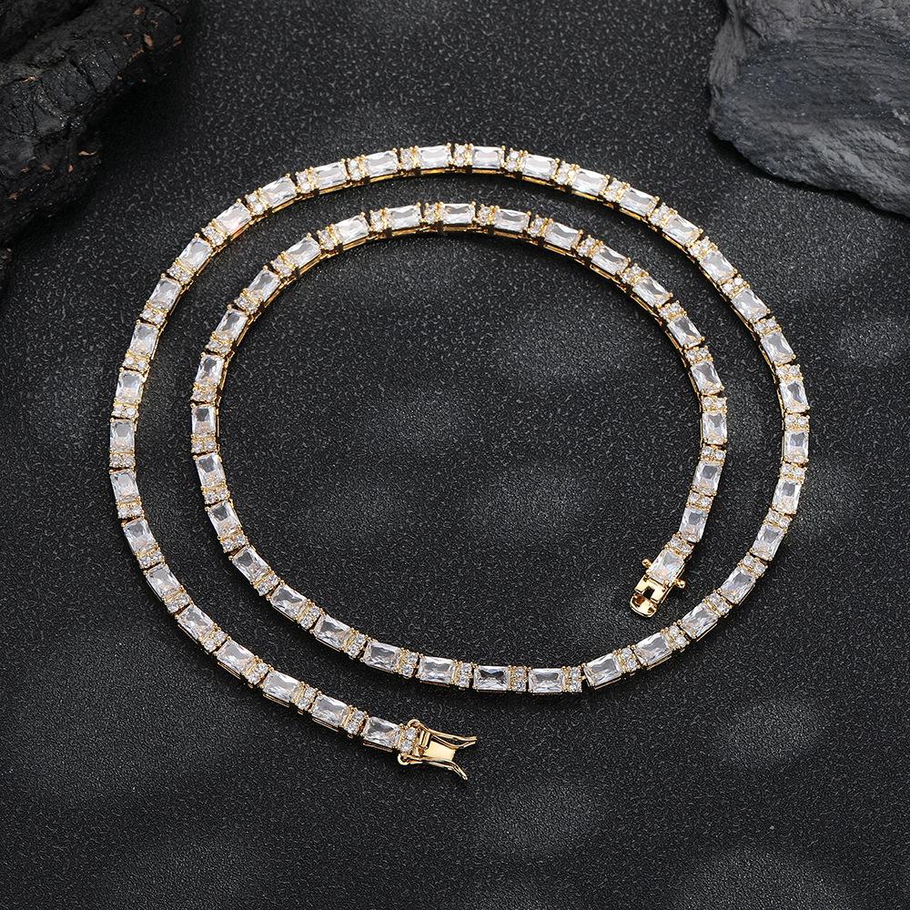 European and American hip-hop zircon necklace, rectangular zircon mixed with round zircon tennis chain, popular new models, mixed and matched.