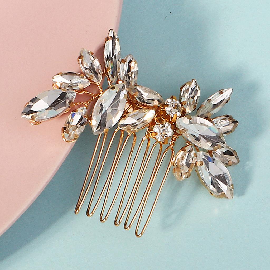 New Bridal Hair Comb High-end Wedding Prom Party Hair Accessories Female Handmade Marquise Rhinestone Six-tooth Comb