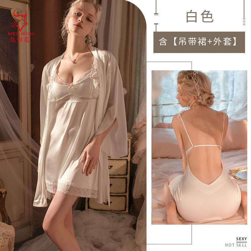 Sex pajamas suspender short nightdress simulation silk smooth dress thin lace nightgown homewear suit skirt