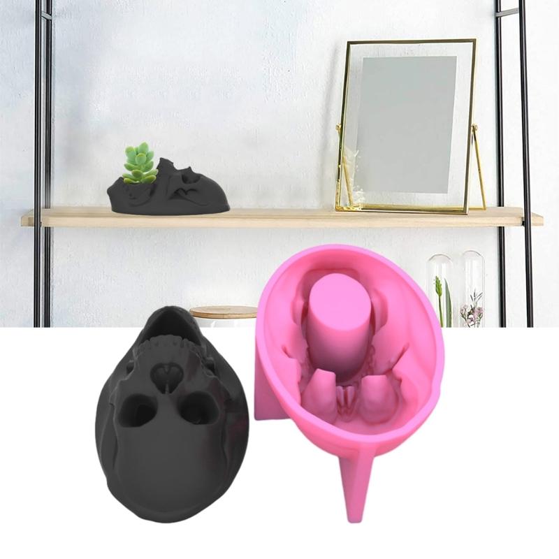 Cute Skull Head Silicone Mold Flower Planter Mold Skeleton Flower Pot Resin Mold for DIY Home Decoration Concrete Mould
