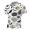 Men Halloween Print Casual Short Sleeve Shirt with Pumpkin Bat and Leaf Patterns Lightweight Button Down Top