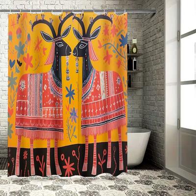 Vibrant Boho Style Deer Shower Curtain Set Modern Floral Print for Bath Decor Multicolor 3D Waterproof Fabric Perfect Gift Idea