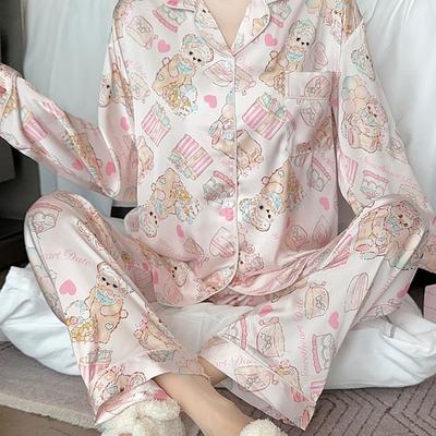 Cake Little Bear Print Women's Pajamas Cartoon Sweet Cute Harajuku Lounges Fall New Nightwear