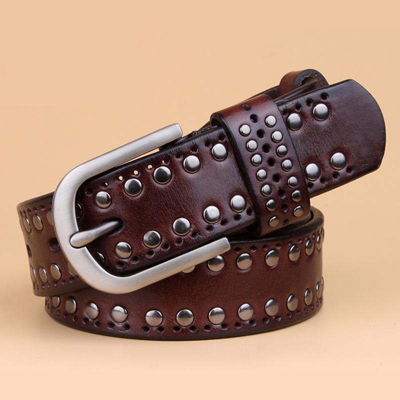 Genuine Leather Rivet Belts High Quality Designer Women Belts Brand Waist Belt for Woman Casual Pin Buckle Female Belts Strap