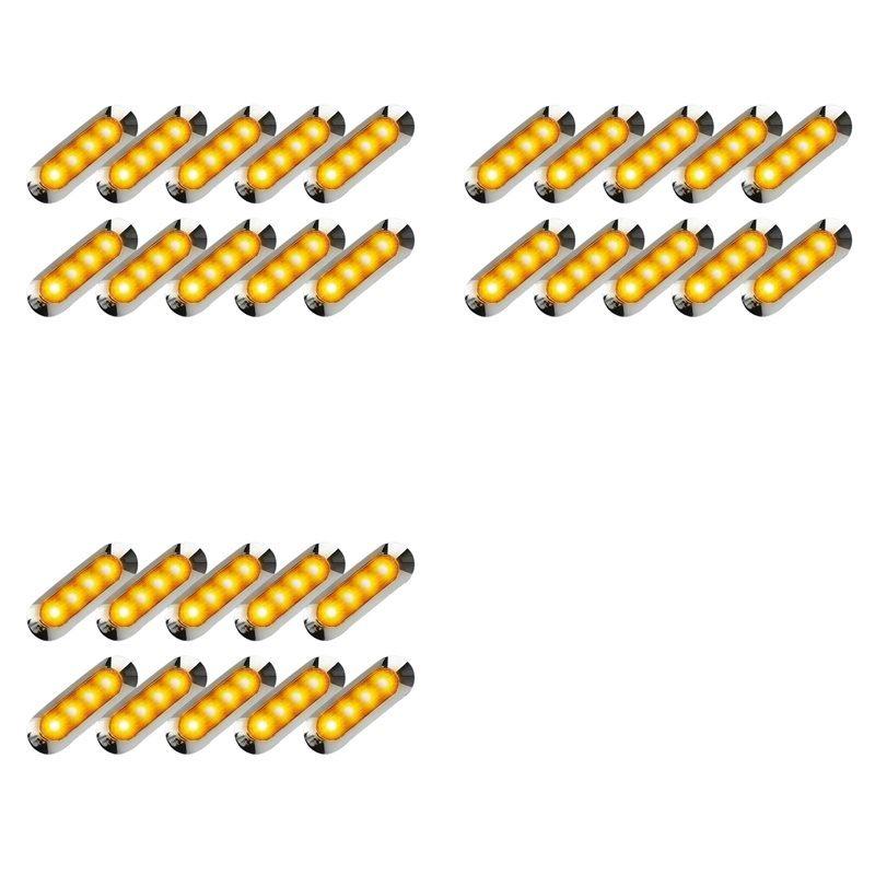 30X Amber LED Trailer Truck Side Marker Lights 4LED Clearance RV Camper 12V-24V