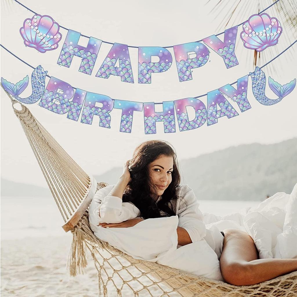 Mermaid Birthday Banner - Mermaids Banner, Mermaid Birthday Decorations for Girls, Boys, Kids - Mermaids Party Supplies Decoration for Ocean Theme