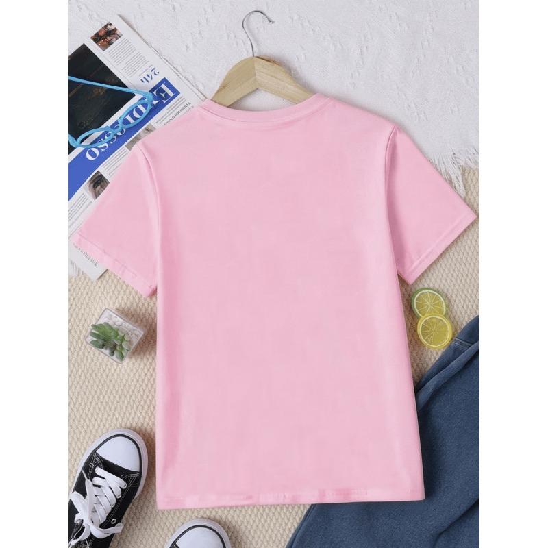 European sizes Girls' Short Sleeve T-Shirt, Birthday Girl Mermaid Letter Pattern Print, Fashionable Comfortable Top