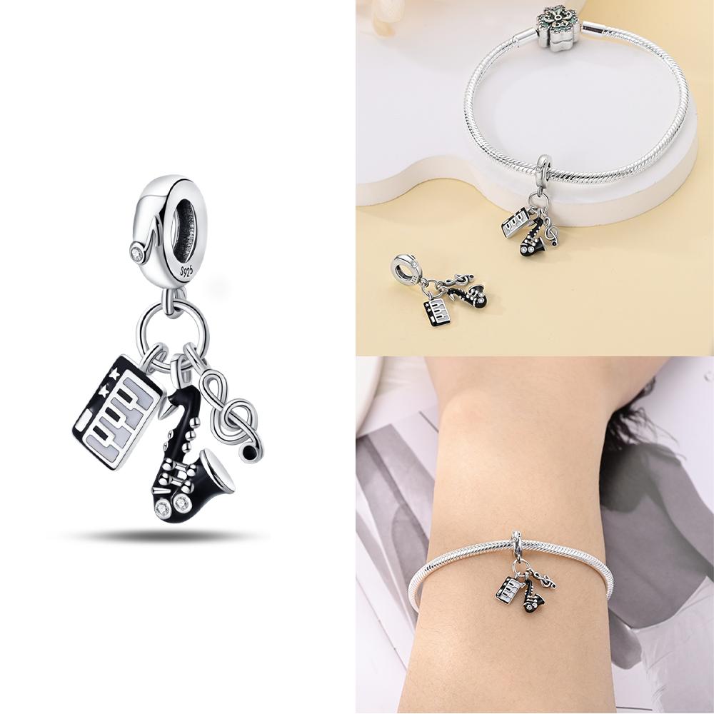 Music Series Copper Musical Talisman Earphone Guitar Beads Pendant Charm For Original Bracelet Woman Girl Jewelry