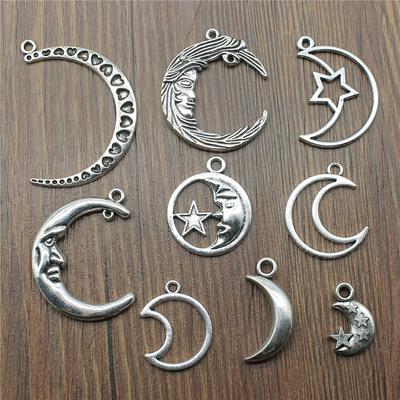 10 Stück Anhänger Mond Antiksilber Farbe Mond Anhänger Für Armbänder Mond und Stern Anhänger Großhandel