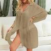Women Beach Cover Up Loose Casual Breathable Pure Color Sun Protection Long Bikini Open Front Cover Up Khaki Free Size