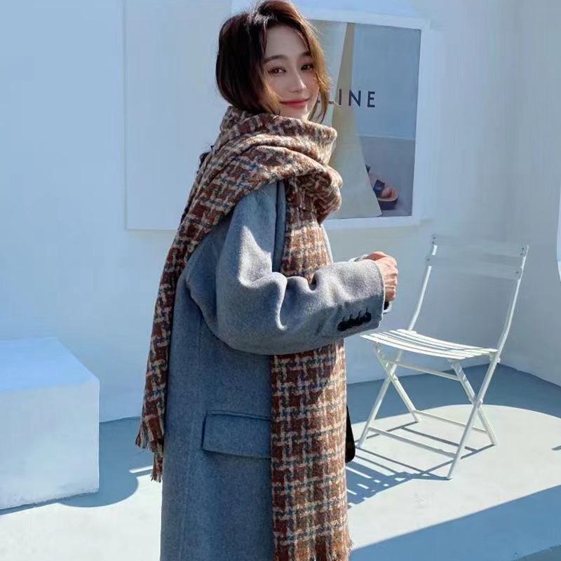 New Scarf Plaid Imitation Cashmere Korean Version Student Versatile British Style Scarf Short Fringe Live Broadcast Thick Shawl