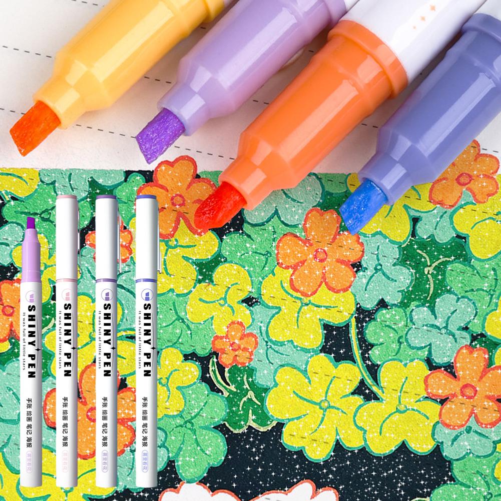 4PCS/12pcs Marcadores de Plástico com Glitter Duráveis Alto Brilho Coloridos Brilhantes Canetas para Desenho e Rabisco Marcador Material Escolar de Escritório