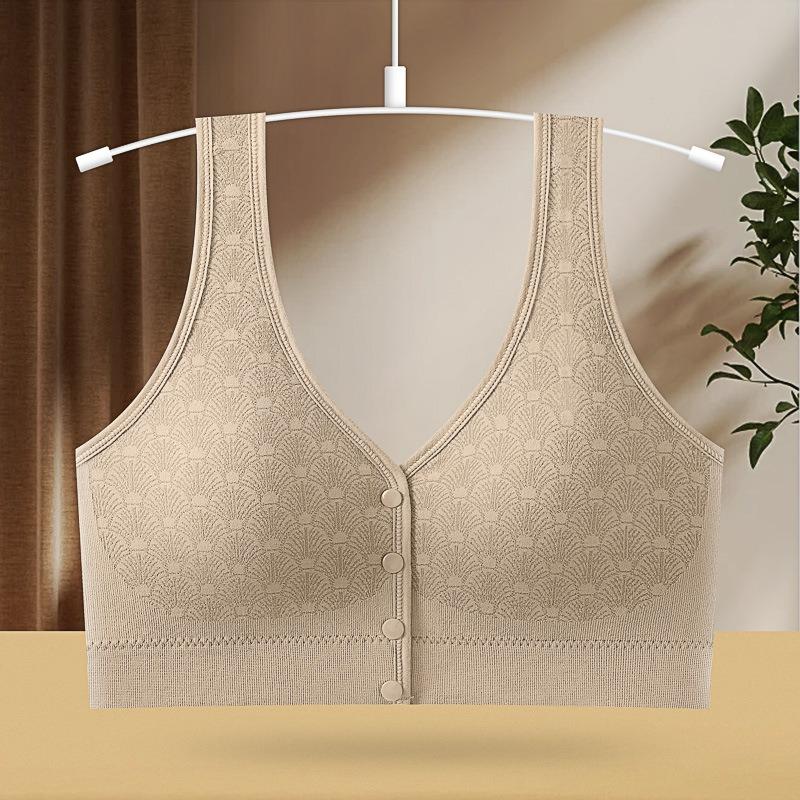 Front Closure Wireless Gathered Vest Style Nursing Bra For Middle Aged Women