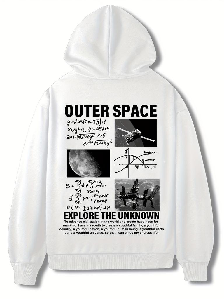 Space Theme Fun Graphic Printed Hoodie Men's Autumn and Winter Casual Fashion Long-sleeved Sweatshirt Daily Street Clothing