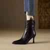 Autumn and winter new high-end pointed toe thin heel single boots high heels leather elegant short boots small ankle boots women