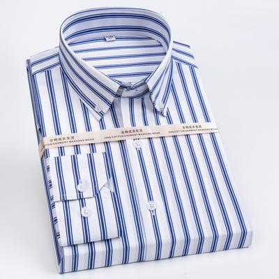 Cămașă de rochie cu dungi din bumbac fără șifonare pentru bărbați, mânecă lungă, guler spread cu balene de guler detașabile, carouri, ținută business de birou