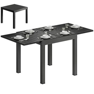 Table de jardin extensible pour 4-6 personnes, Table à manger d'extérieur en aluminium avec plateau à lattes imitation bois, Noir