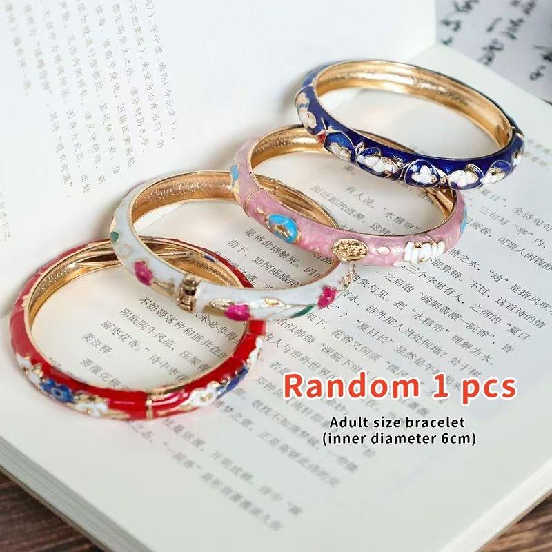Handmade Enamel Cloisonne Bracelet Traditional Chinese Peony Filigree Retro Boho Jewelry for Women Holiday Gift