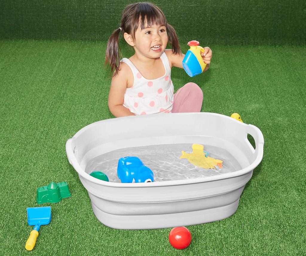 Isetou Pet Bath Soft Tub Wide Exclusive White Gray 23L Width X Depth X Height Cm Made In Japan Foldable with Drain Plug Laundry Basket Outdoor Large