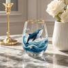Glass Drinking Cup with Whale Print and Gold Rim Stemless Tumbler Suitable for Juice and Beverage Serving At Home or Office