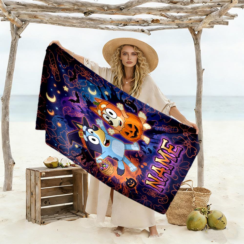 Halloween Night Adventure Customizable Name Beach Towel Quick-Dry Soft Microfiber