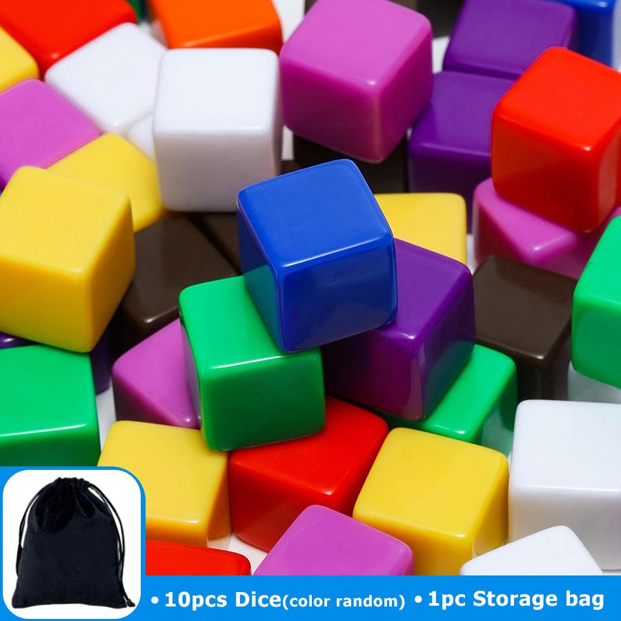 

10pcs 16mm Color Blank Dice with 1pc Black Storage Bag Acrylic Square Corner Blank Dice DIY Printing Carving Dice