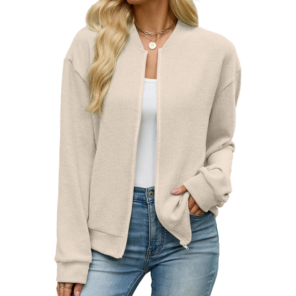 Europe, America 2026 autumn and winter new solid color zipper loose long sleeve casual sweater women's jacket