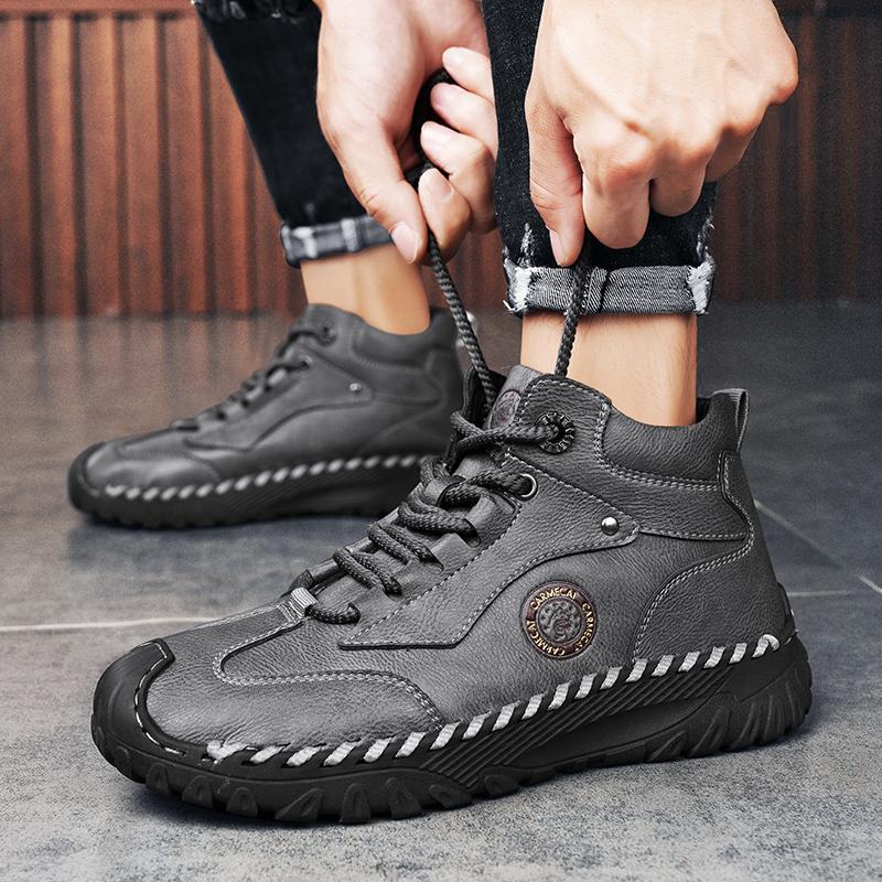 Fashion 2024 New Men's Leather High Top Shoes Classic Motorcycle Boots Leisure Walk Travel Mid-Calf Ankle Boots Warm Plush Fur Shoes