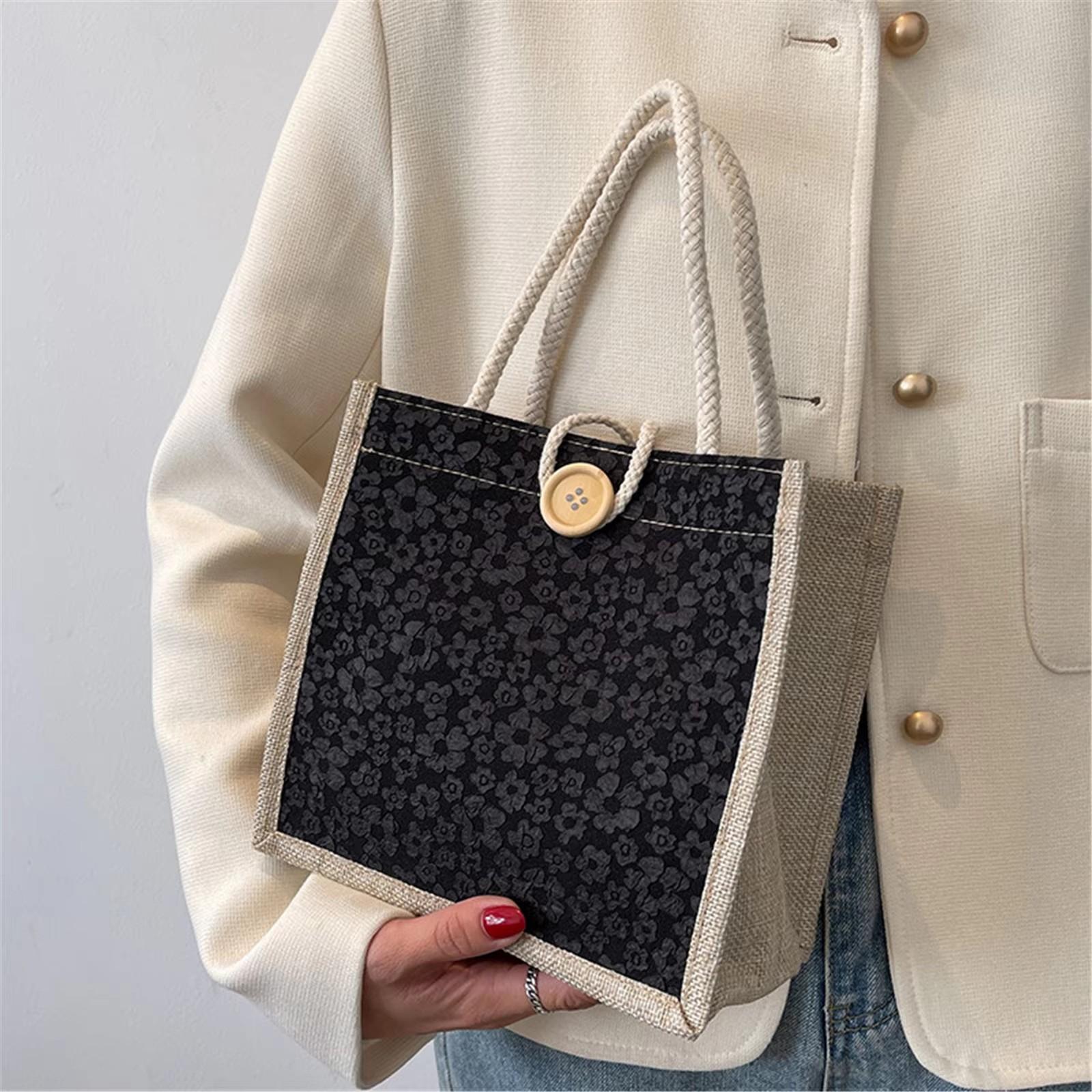 

Large Capacity Linen Tote Bag for Women, Button & Zipper Closure Grocery Bag, Portable Beach Shopping Organizer чорний