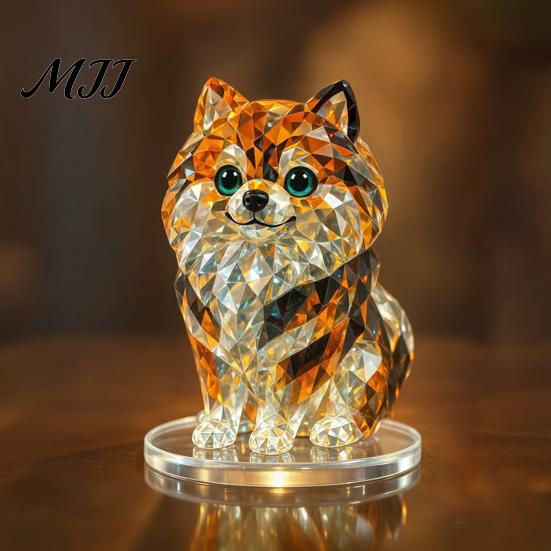Modern Retro Interior Styling Geometric Faux Crystal Animal Sculpture, Sparkling Acrylic Cat/Owl/Eagle/Dog Statue, Exquisite Sculpture Gifts