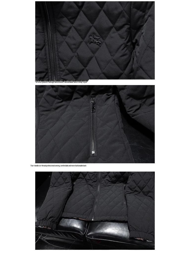 European Winter Men's Black Cotton Jacket - Short, Warm, Trendy, and Solid Color Outerwear