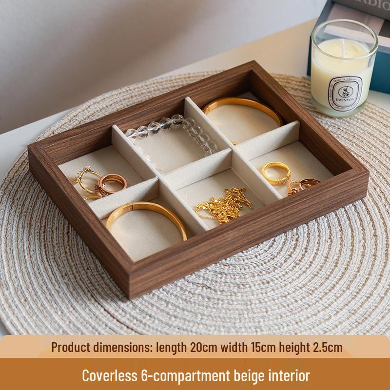 High-End Walnut Wood Grain Flip-Top Jewelry Box – Dustproof, Anti-Oxidation Ring Display