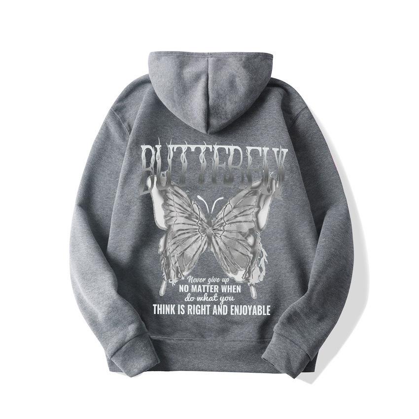 2025 European and American new letter fashion multi-color butterfly casual hooded fleece sweater